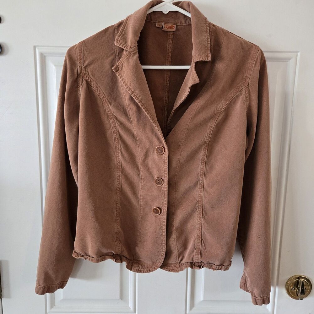 Vintage Tianello Button Up Blouse Cardigan Tencel Womens Size Small Brown Jacket